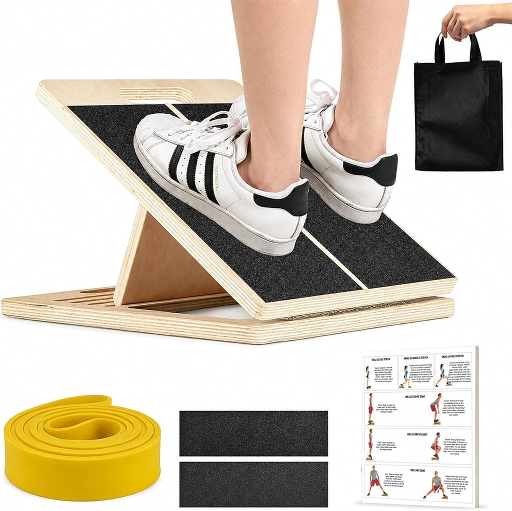 Pick Patch House wooden slant board with loop band, 2 spare grip sheets, carry bag and exercise guide